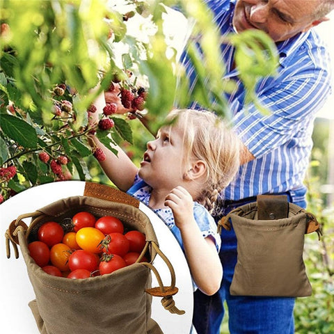 Garden Picking Fruit Bag Canvas Drawstring Foraging Bag Belt Bag Harvesting Bag