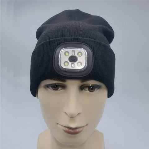 Outdoor 4 LED Warm Cap Winter Knitted Hat with Lights for Hiking Fishing Cycling, Running