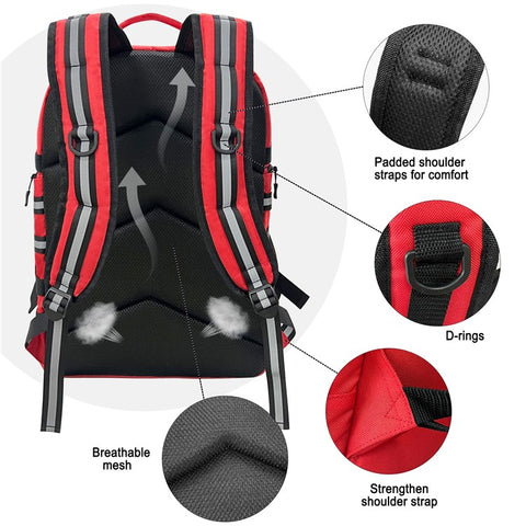 Reflective First Aid Backpack Rescue Medical Shoulder Bag for Camping Hiking, 31x19x46cm