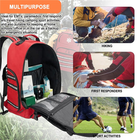 Reflective First Aid Backpack Rescue Medical Shoulder Bag for Camping Hiking, 31x19x46cm