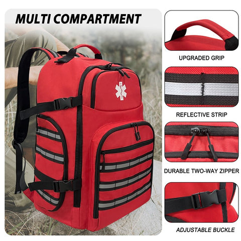Reflective First Aid Backpack Rescue Medical Shoulder Bag for Camping Hiking, 31x19x46cm