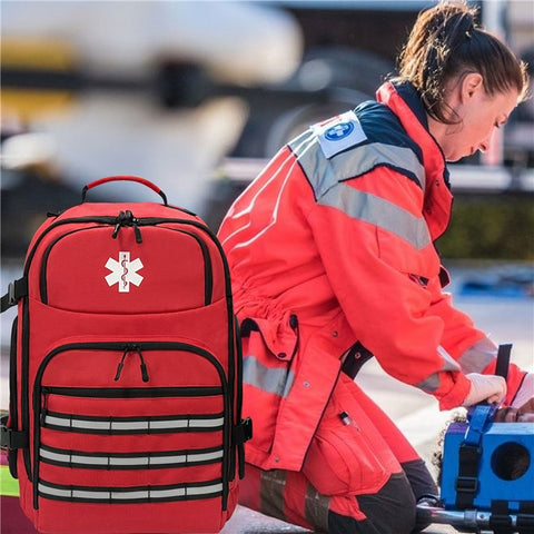 Reflective First Aid Backpack Rescue Medical Shoulder Bag for Camping Hiking, 31x19x46cm