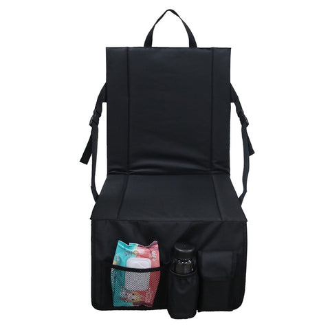 Portable Backrest Chair Seat Cushion Outdoor Camping Park Seat Mat with Lower Storage Pockets