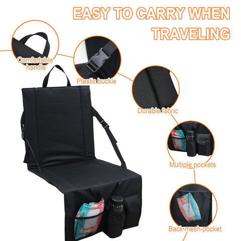 Portable Backrest Chair Seat Cushion Outdoor Camping Park Seat Mat with Lower Storage Pockets