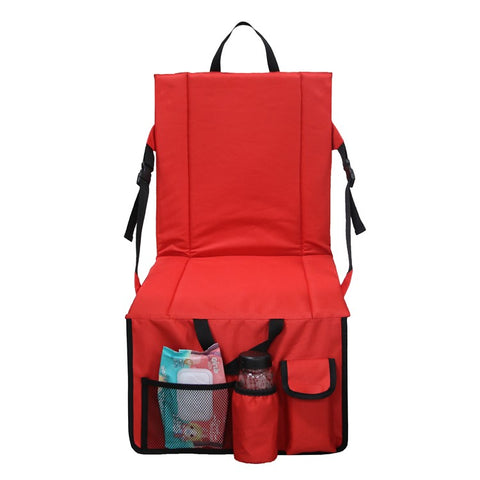 Portable Backrest Chair Seat Cushion Outdoor Camping Park Seat Mat with Lower Storage Pockets