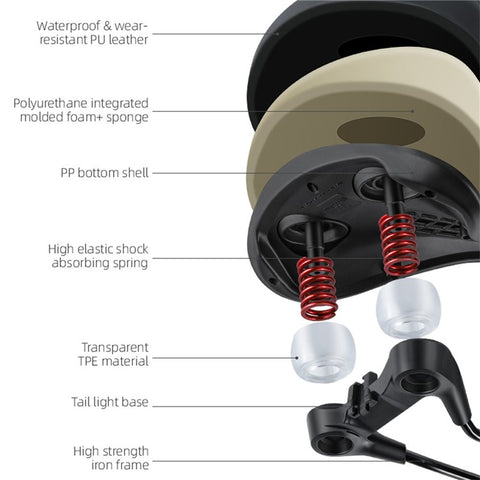 WEST BIKING Bicycle Saddle Wide Comfort Seat Shock Absorbing Spring Cushion with Taillight Mount