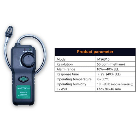 MASTECH MS6310 Gas Detector, Combustible Gas Leak Detector Meter Test for Natural Butane Paint Thinner Flammable Gas Analyzer