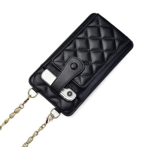 k3221 Stylish Rhombus Grid PU Leather Phone Pouch Women Cards Cash Holder Crossbody Bag with Chain Strap