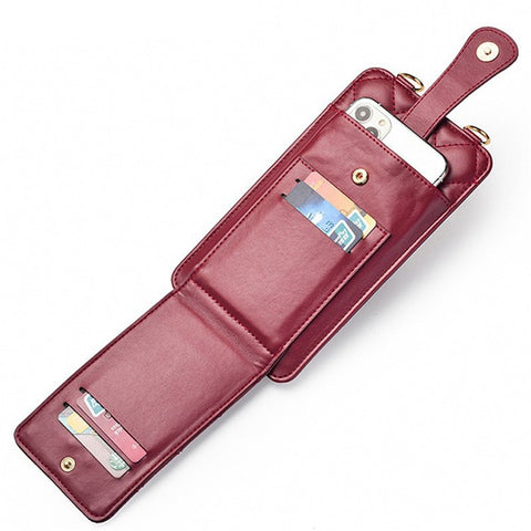 k3221 Stylish Rhombus Grid PU Leather Phone Pouch Women Cards Cash Holder Crossbody Bag with Chain Strap