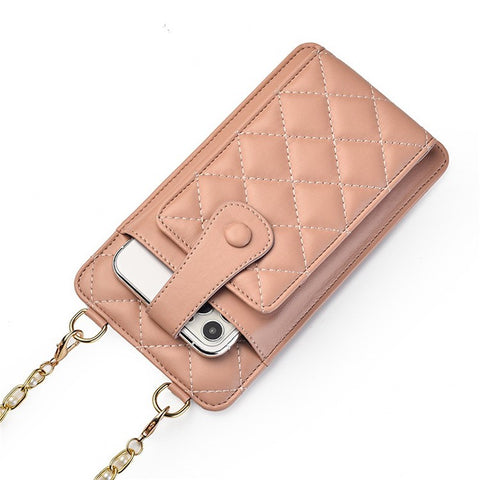 k3221 Stylish Rhombus Grid PU Leather Phone Pouch Women Cards Cash Holder Crossbody Bag with Chain Strap