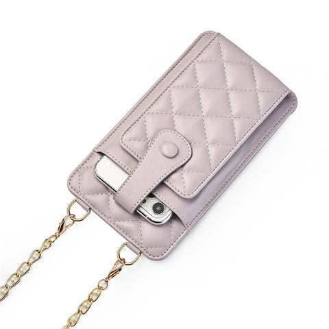 k3221 Stylish Rhombus Grid PU Leather Phone Pouch Women Cards Cash Holder Crossbody Bag with Chain Strap
