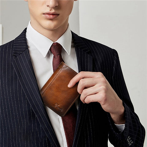 DANTE 05510 RFID Blocking  Retro Top Layer Cowhide Men Short Wallet Coin Card Holder with Zipper Pocket