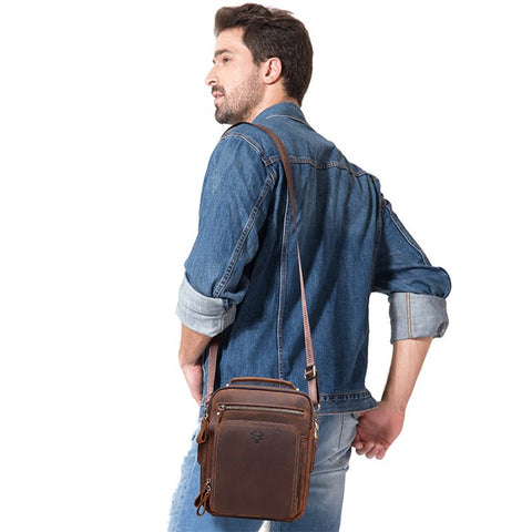 HUMERPAUL MH573 Men Messenger Bag Small Top Layer Cowhide Leather Multipurpose Shoulder Bag