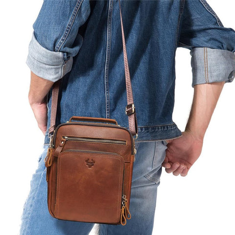 HUMERPAUL MH573 Men Messenger Bag Small Top Layer Cowhide Leather Multipurpose Shoulder Bag