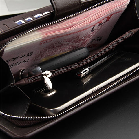 BAELLERRY 171B Men's Clutch Bag PU Leather Wristlet Wallet Card Carrying Purse Driving License Keys Phone Organization Bag