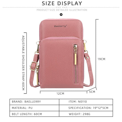 BAELLERRY N0110 Women Double Layer Zipper Wallet PU Leather Cellphone Purse with Shoulder Strap