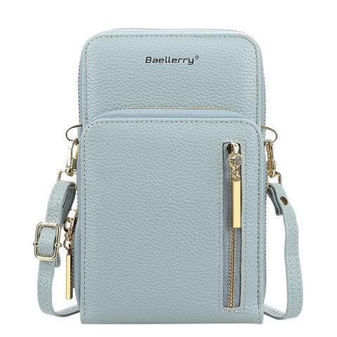 BAELLERRY N0110 Women Double Layer Zipper Wallet PU Leather Cellphone Purse with Shoulder Strap