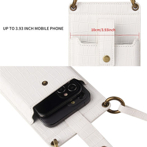 Crocodile Pattern PU Leather Zipper Pocket Design Phone Card Holder Pouch Vertical Women Crossbody Bag with Mirror
