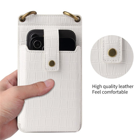 Crocodile Pattern PU Leather Zipper Pocket Design Phone Card Holder Pouch Vertical Women Crossbody Bag with Mirror