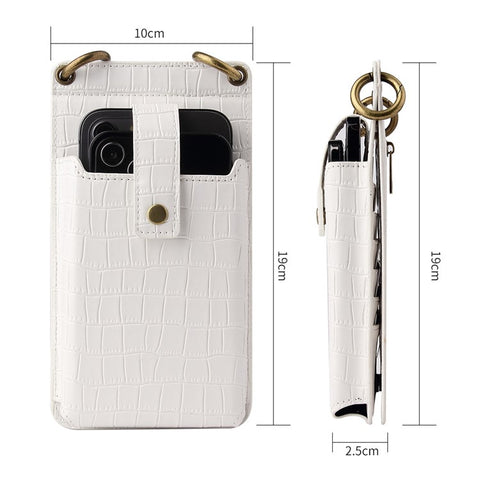 Crocodile Pattern PU Leather Zipper Pocket Design Phone Card Holder Pouch Vertical Women Crossbody Bag with Mirror