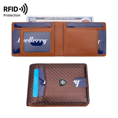 BAELLERRY K9308 Carbon Fiber Texture PU Leather RFID Blocking Card Holder Men Wallet