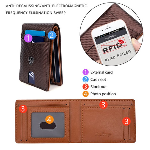 BAELLERRY K9308 Carbon Fiber Texture PU Leather RFID Blocking Card Holder Men Wallet