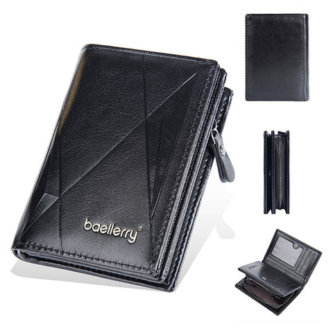 BAELLERRY D3213 Vintage Men PU Leather Short Wallet Cash Card Holder Zipper Coin Purse