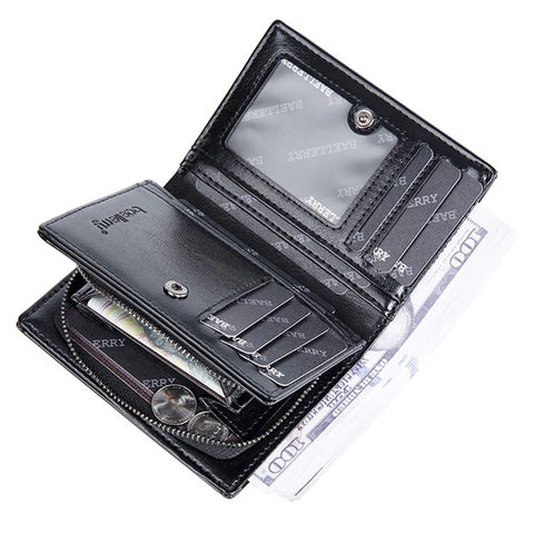 BAELLERRY D3213 Vintage Men PU Leather Short Wallet Cash Card Holder Zipper Coin Purse