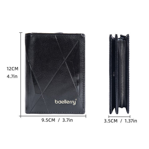 BAELLERRY D3213 Vintage Men PU Leather Short Wallet Cash Card Holder Zipper Coin Purse