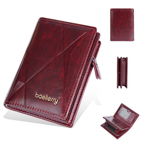 BAELLERRY D3213 Vintage Men PU Leather Short Wallet Cash Card Holder Zipper Coin Purse