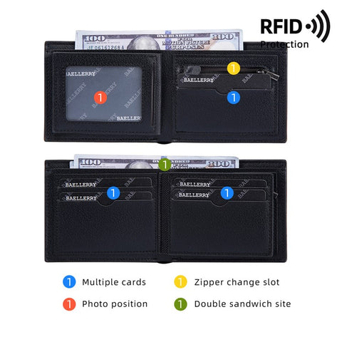 BAELLERRY D3042 Retro PU Leather Men Short Wallet Card Cash Coin Storage Bag