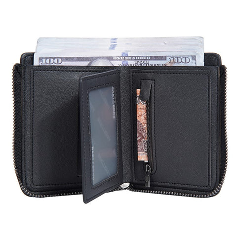 BAELLERRY D3049 Business PU Leather Men Bi-Fold Wallet RFID Blocking Zipper Coin Purse