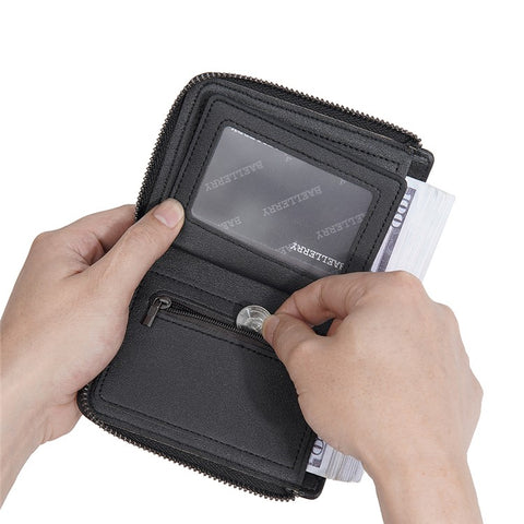 BAELLERRY D3049 Business PU Leather Men Bi-Fold Wallet RFID Blocking Zipper Coin Purse