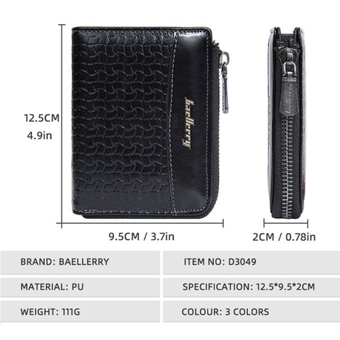 BAELLERRY D3049 Business PU Leather Men Bi-Fold Wallet RFID Blocking Zipper Coin Purse