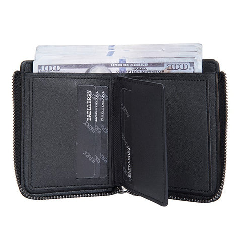 BAELLERRY D3049 Business PU Leather Men Bi-Fold Wallet RFID Blocking Zipper Coin Purse