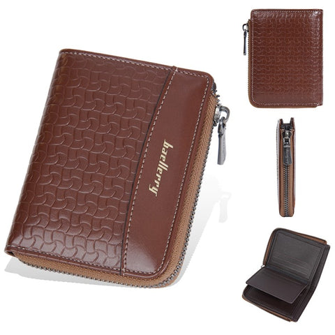 BAELLERRY D3049 Business PU Leather Men Bi-Fold Wallet RFID Blocking Zipper Coin Purse