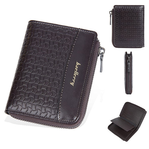 BAELLERRY D3049 Business PU Leather Men Bi-Fold Wallet RFID Blocking Zipper Coin Purse