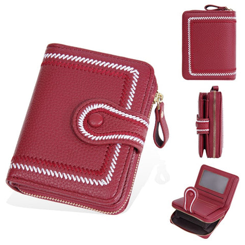 BAELLERRY NR105 Zipper Accordion Card Bag Stylish PU Leather Women Short Wallet Coin Purse