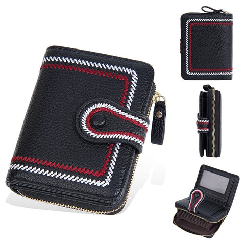 BAELLERRY NR105 Zipper Accordion Card Bag Stylish PU Leather Women Short Wallet Coin Purse