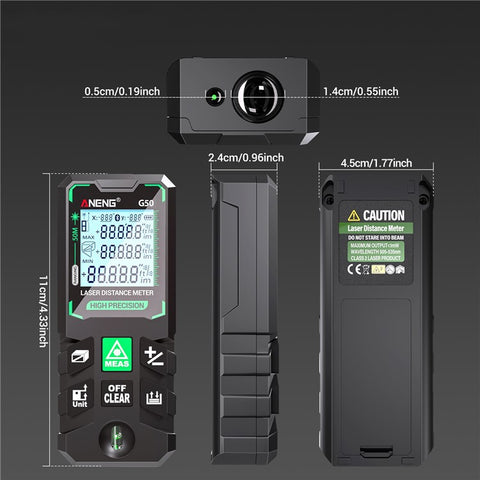 ANENG G50 Portable Laser Rangefinder 50m Measuremen Range Green Beam Laser Distance Measure Tool