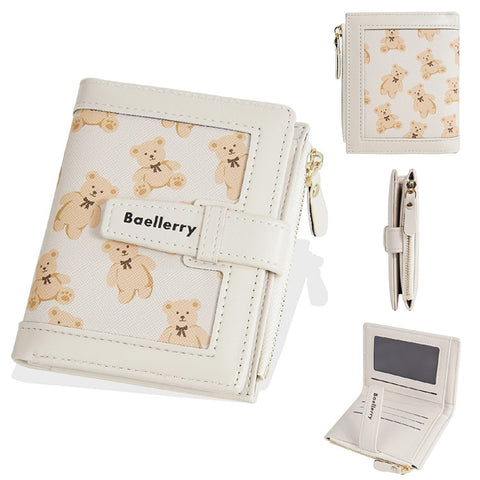 BAELLERRY N1925 Cute Bear Print Multi-Card Wallet PU Leather Coin Purse with Strap Closure