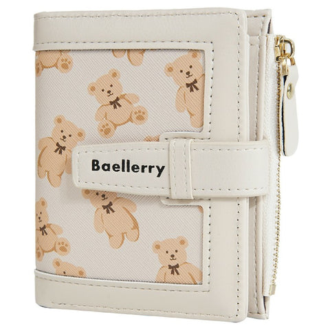 BAELLERRY N1925 Cute Bear Print Multi-Card Wallet PU Leather Coin Purse with Strap Closure
