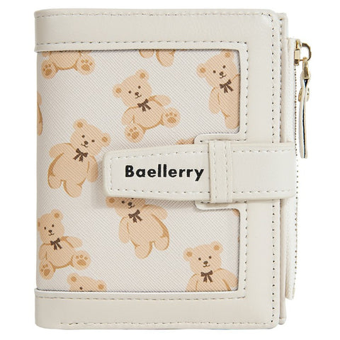 BAELLERRY N1925 Cute Bear Print Multi-Card Wallet PU Leather Coin Purse with Strap Closure
