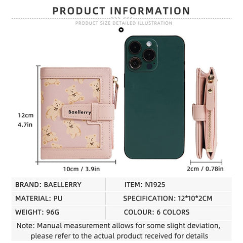 BAELLERRY N1925 Cute Bear Print Multi-Card Wallet PU Leather Coin Purse with Strap Closure