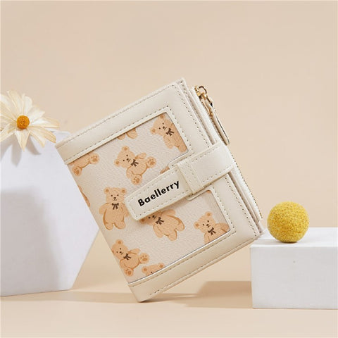 BAELLERRY N1925 Cute Bear Print Multi-Card Wallet PU Leather Coin Purse with Strap Closure