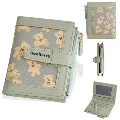 BAELLERRY N1925 Cute Bear Print Multi-Card Wallet PU Leather Coin Purse with Strap Closure