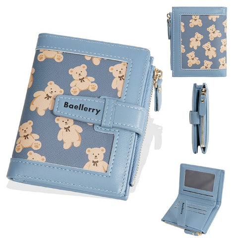 BAELLERRY N1925 Cute Bear Print Multi-Card Wallet PU Leather Coin Purse with Strap Closure