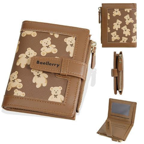 BAELLERRY N1925 Cute Bear Print Multi-Card Wallet PU Leather Coin Purse with Strap Closure