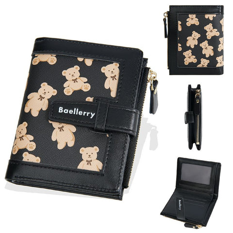 BAELLERRY N1925 Cute Bear Print Multi-Card Wallet PU Leather Coin Purse with Strap Closure