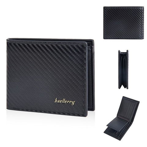 BAELLERRY D2396 Slim Bifold Wallet Zippered Card Holder Carbon Fiber Pattern Purse